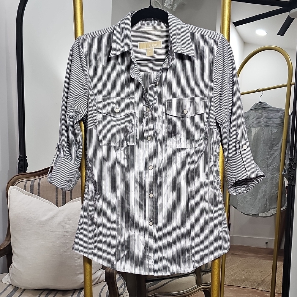 Michael Kors Navy and White Striped Shirt
